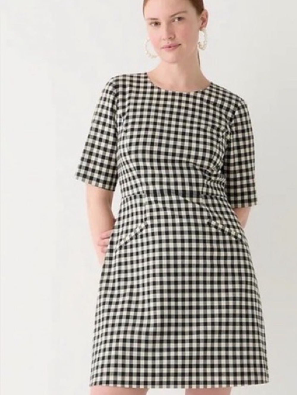 Short-sleeve Mini Dress in Gingham Bi-stretch dress
